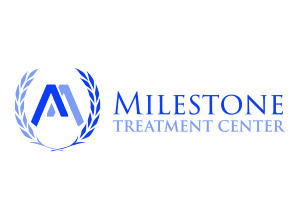Milestone Treatment Center logo with a blue stylized A inside a laurel wreath and the blue wordmark Milestone Treatment Center