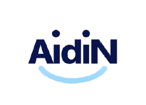 Aidin | NetDirector Healthcare Aidin logo with bold dark blue letters and a light blue curved arc forming a smile underneath.